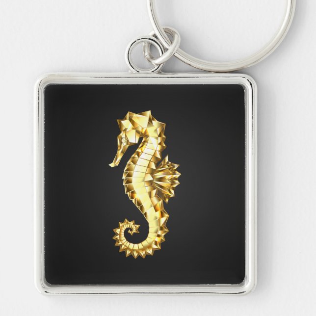 Gold Polygonal Seahorse Key Ring (Front)