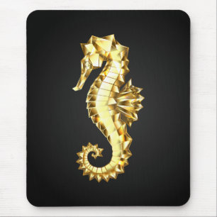 Gold Polygonal Seahorse Mouse Pad