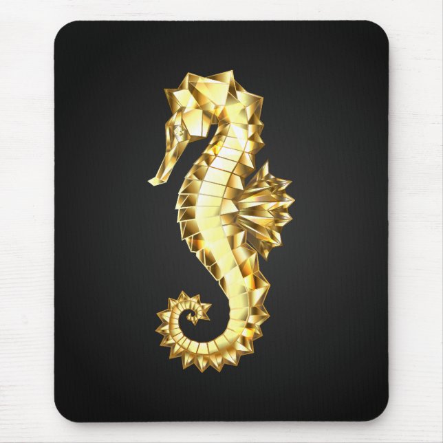 Gold Polygonal Seahorse Mouse Pad (Front)