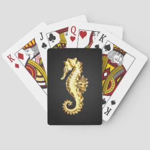 Gold Polygonal Seahorse Playing Cards