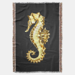 Gold Polygonal Seahorse Throw Blanket