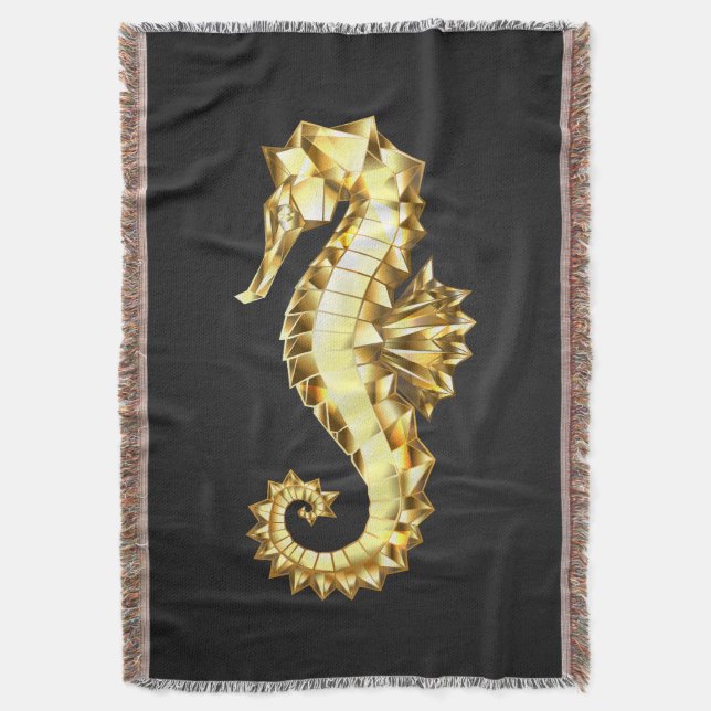 Gold Polygonal Seahorse Throw Blanket (Front Vertical)