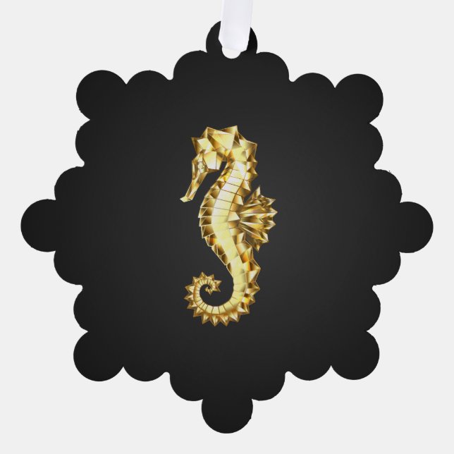 Gold Polygonal Seahorse Tree Decoration Card (Front)