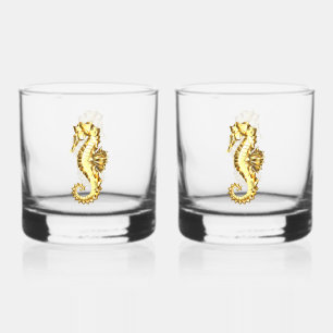 Gold Polygonal Seahorse Whiskey Glass