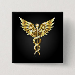 Gold Polygonal Symbol Caduceus 15 Cm Square Badge