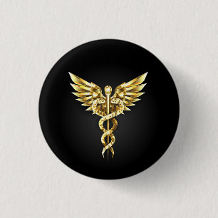 Gold Polygonal Symbol Caduceus 3 Cm Round Badge