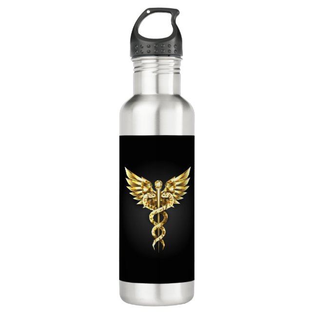 Gold Polygonal Symbol Caduceus 710 Ml Water Bottle (Front)