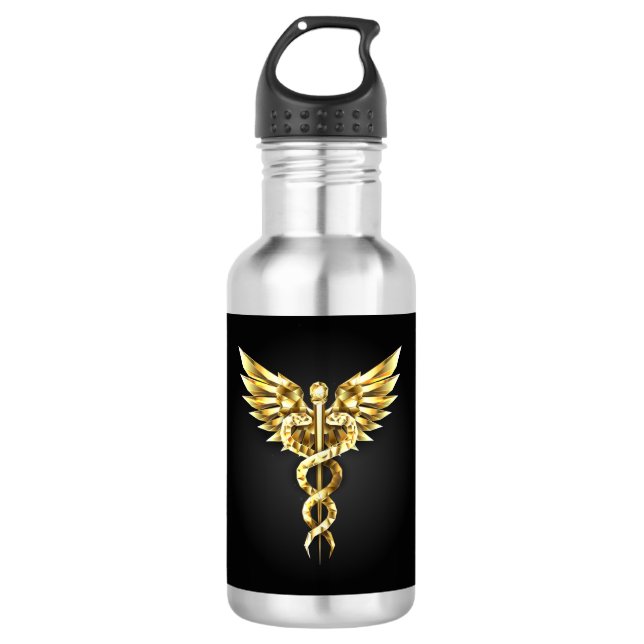 Gold Polygonal Symbol Caduceus 710 Ml Water Bottle (Front)