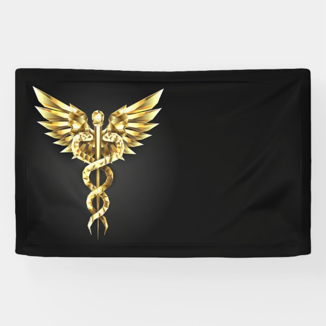 Gold Polygonal Symbol Caduceus Banner (Horizontal)