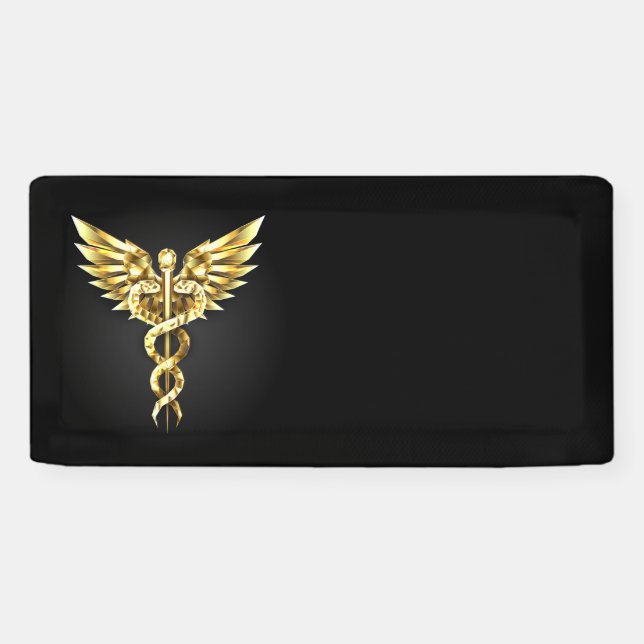 Gold Polygonal Symbol Caduceus Banner (Horizontal)