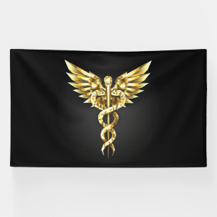 Gold Polygonal Symbol Caduceus Banner