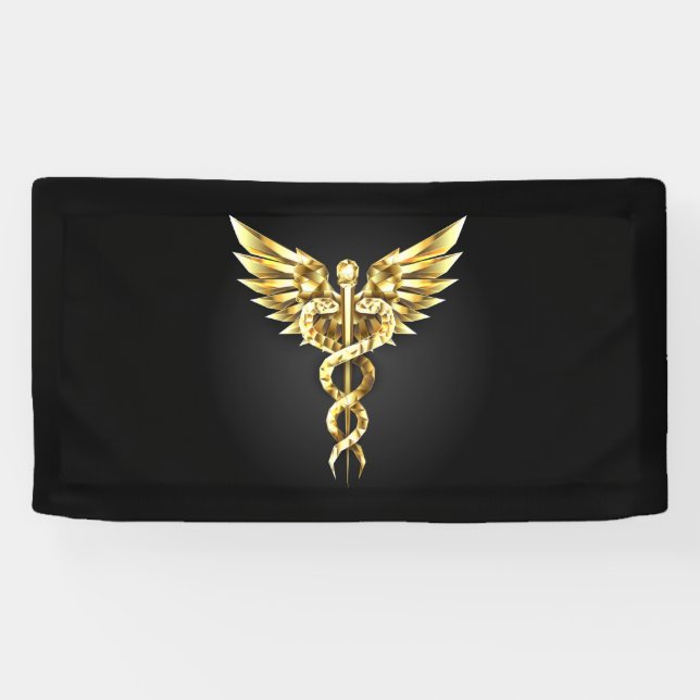 Gold Polygonal Symbol Caduceus Banner (Horizontal)