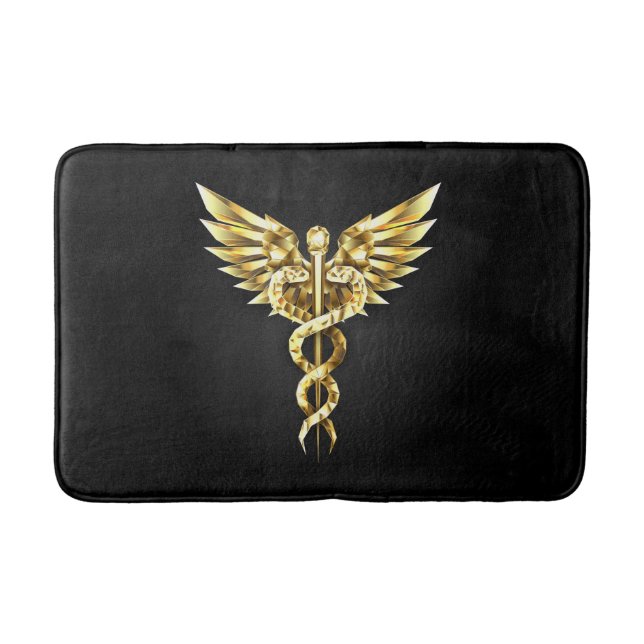 Gold Polygonal Symbol Caduceus Bath Mat (Front)