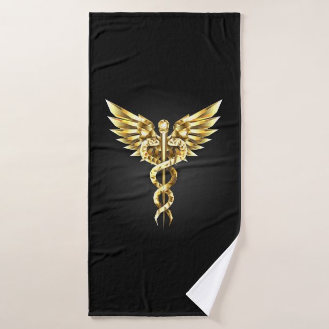 Gold Polygonal Symbol Caduceus Bath Towel (Bath Towel)