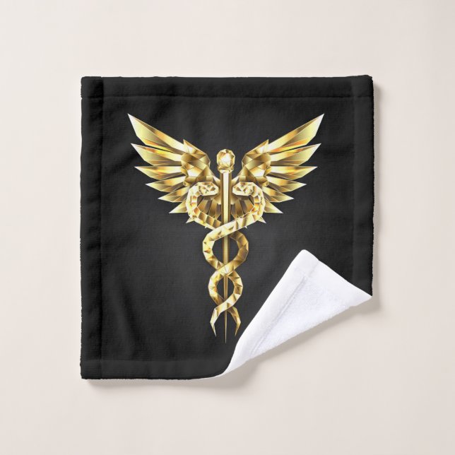 Gold Polygonal Symbol Caduceus Bath Towel Set (Wash Cloth)