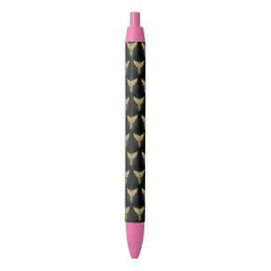 Gold Polygonal Symbol Caduceus Black Ink Pen