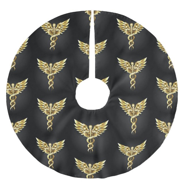 Gold Polygonal Symbol Caduceus Brushed Polyester Tree Skirt (Front)