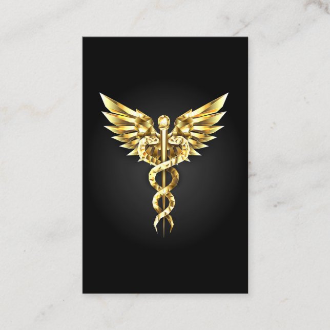 Gold Polygonal Symbol Caduceus Business Card (Front)