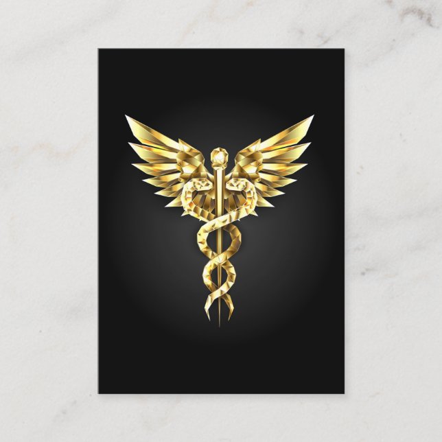 Gold Polygonal Symbol Caduceus Calling Card (Front)