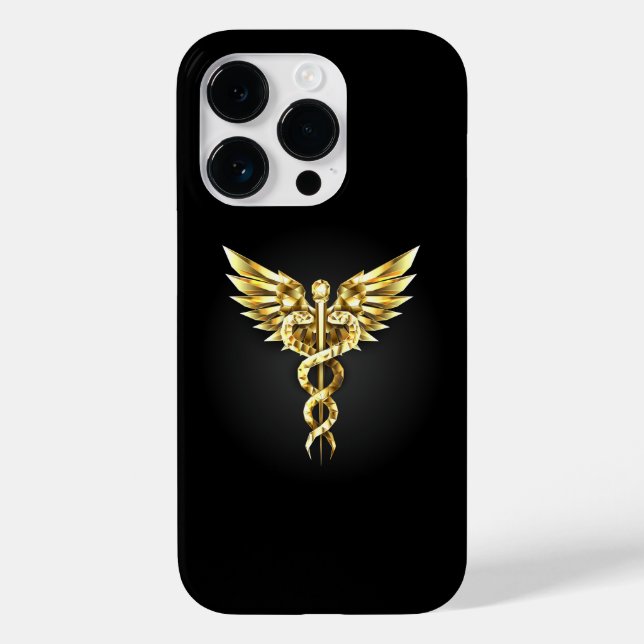Gold Polygonal Symbol Caduceus Case-Mate iPhone Case (Back)