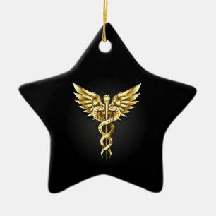 Gold Polygonal Symbol Caduceus Ceramic Ornament