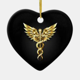 Gold Polygonal Symbol Caduceus Ceramic Ornament
