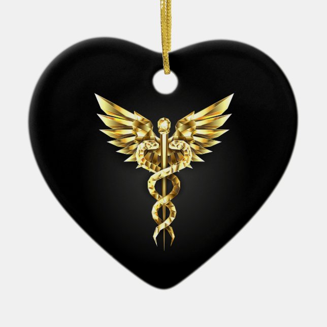 Gold Polygonal Symbol Caduceus Ceramic Ornament (Front)
