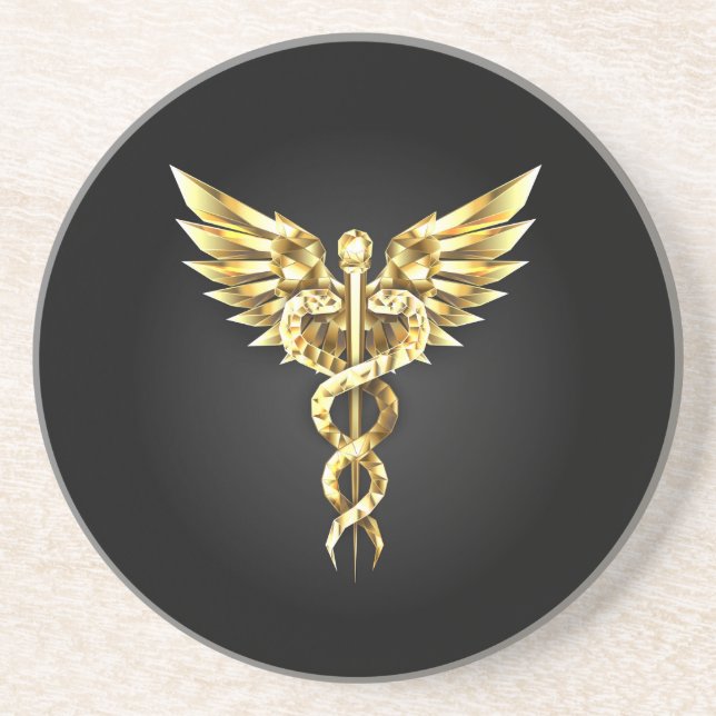 Gold Polygonal Symbol Caduceus Coaster (Front)