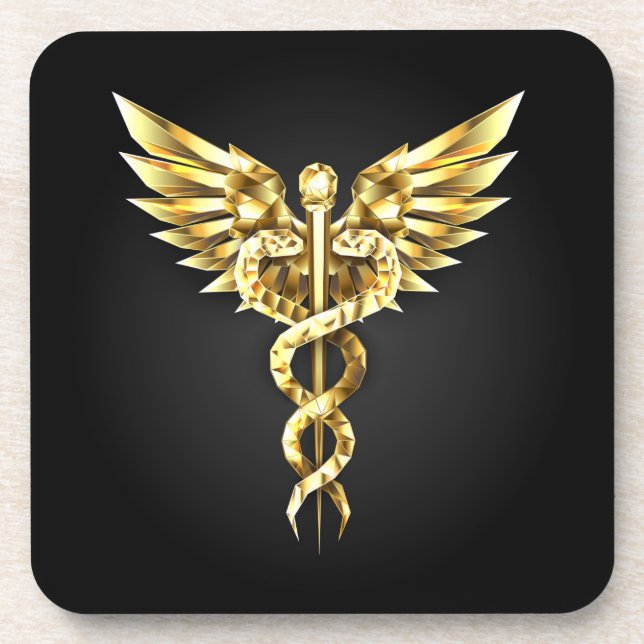 Gold Polygonal Symbol Caduceus Coaster (Front)