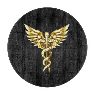 Gold Polygonal Symbol Caduceus Cutting Board