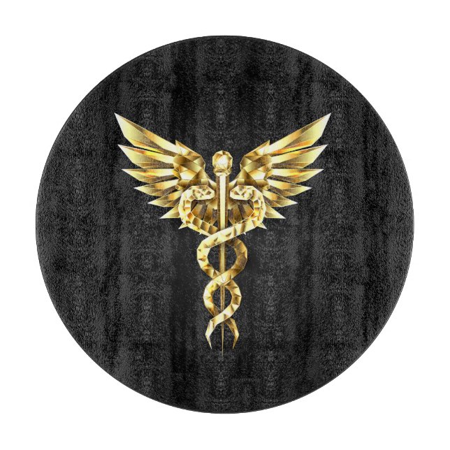 Gold Polygonal Symbol Caduceus Cutting Board (Front)