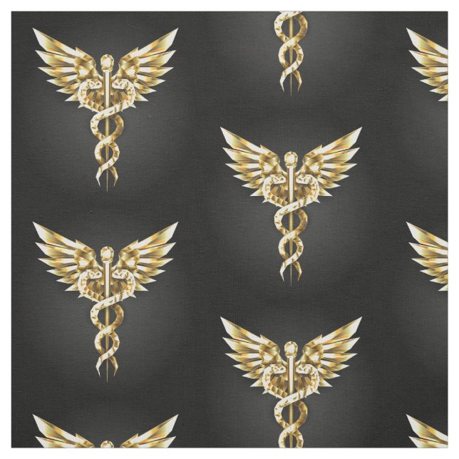 Gold Polygonal Symbol Caduceus Fabric (Swatch)
