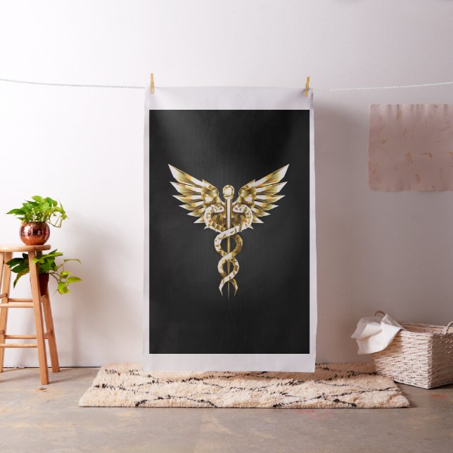 Gold Polygonal Symbol Caduceus Fabric (In Situ)