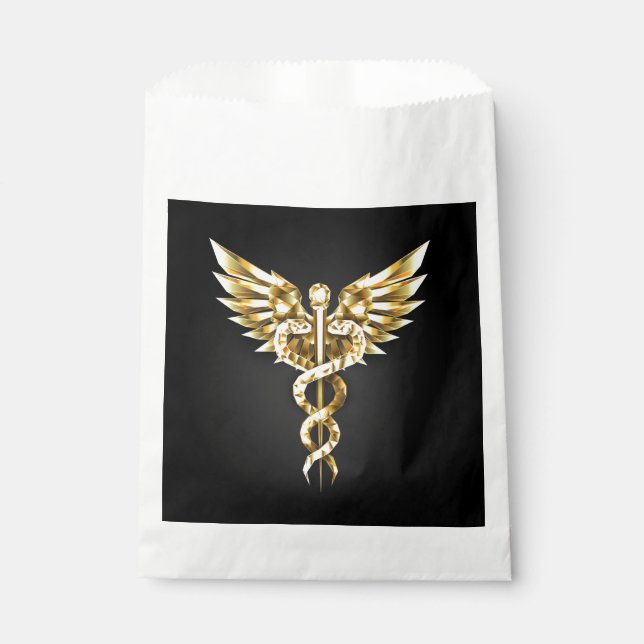 Gold Polygonal Symbol Caduceus Favour Bag (Front)