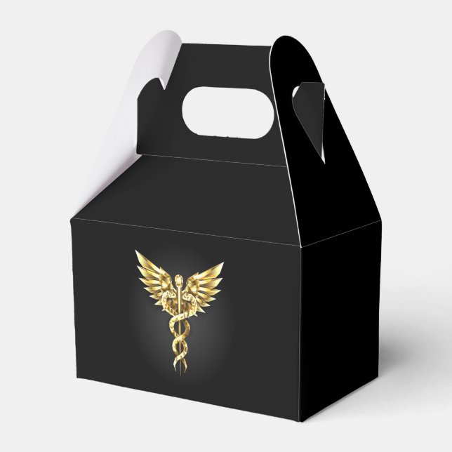 Gold Polygonal Symbol Caduceus Favour Box (Front Side)