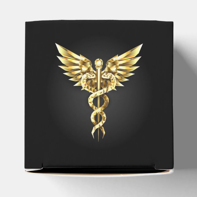 Gold Polygonal Symbol Caduceus Favour Box (Top)