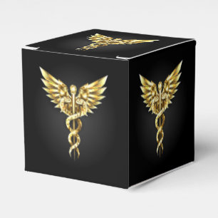 Gold Polygonal Symbol Caduceus Favour Box