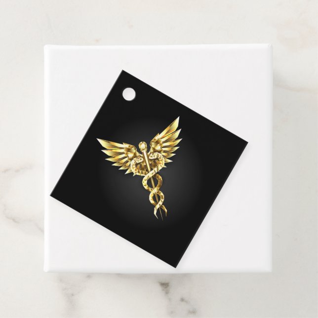 Gold Polygonal Symbol Caduceus Favour Tags (In Situ)