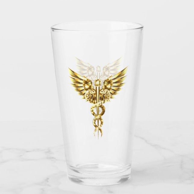 Gold Polygonal Symbol Caduceus Glass (Front)