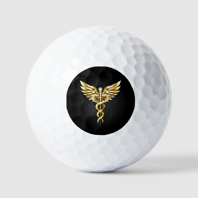 Gold Polygonal Symbol Caduceus Golf Balls (Front)