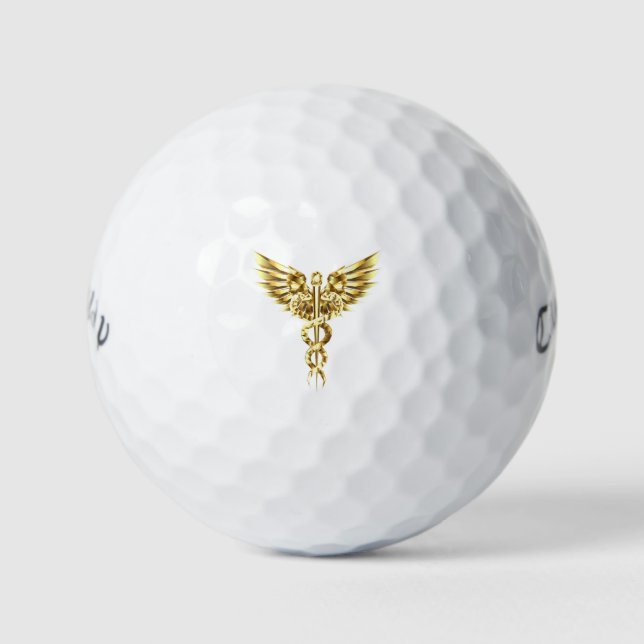 Gold Polygonal Symbol Caduceus Golf Balls (Front)