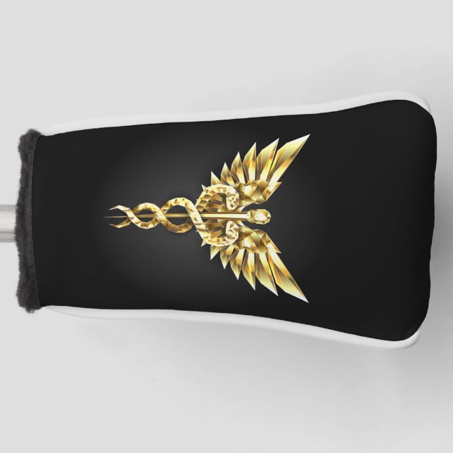 Gold Polygonal Symbol Caduceus Golf Head Cover (Front)