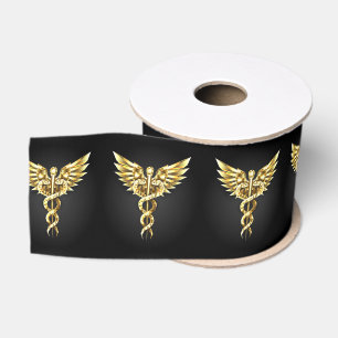 Gold Polygonal Symbol Caduceus Grosgrain Ribbon