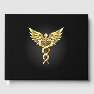 Gold Polygonal Symbol Caduceus Guest Book