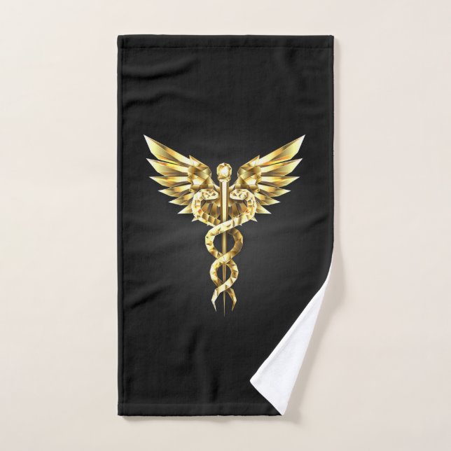 Gold Polygonal Symbol Caduceus Hand Towel (Hand Towel)