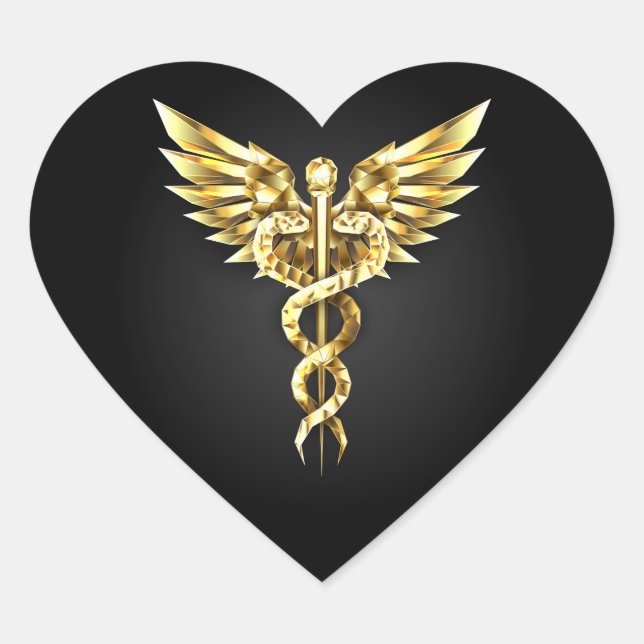 Gold Polygonal Symbol Caduceus Heart Sticker (Front)