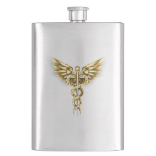 Gold Polygonal Symbol Caduceus Hip Flask