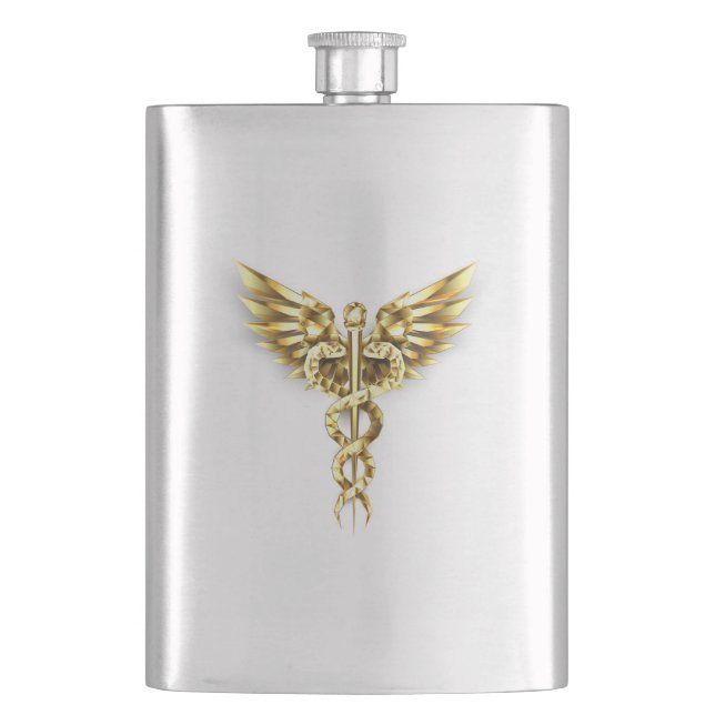 Gold Polygonal Symbol Caduceus Hip Flask (Front)