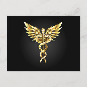 Gold Polygonal Symbol Caduceus Holiday Postcard