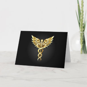 Gold Polygonal Symbol Caduceus Invitation